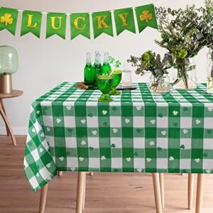 SARAFLORA St Patrick's Day Checkered Fabric Rectangle Table Cloth-60x84 Inch-Polyester Shamrock Pattern Tablecloth, Table Cover Protector for Party, Banquet, Dinner Decoration Use, Green & White