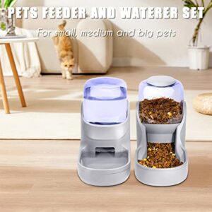 Pets Feeder Set Dog Feeder Cats Feeder with Water Dispenser Automatic Gravity Big Capacity Pets Feeder Auto for Small Medium Big Cats Dogs (Gray)