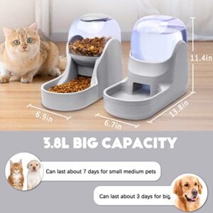 Pets Feeder Set Dog Feeder Cats Feeder with Water Dispenser Automatic Gravity Big Capacity Pets Feeder Auto for Small Medium Big Cats Dogs (Gray)