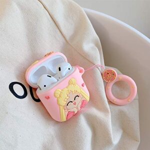 Besoar Sailor Girl for Airpod 1/2 Case, Cartoon Cute Fashion Cool Silicone Design Character Cover for Airpods, Unique Stylish Kawaii Funny Fun Protective Shell Girls Women Girly Cases Air Pods 2&1