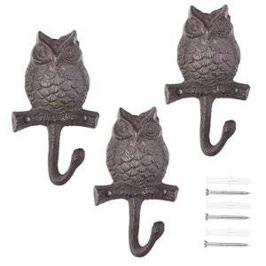 lemonadeus metal wall mount hook leash holder coat hat hanger cast iron garden hook with screws (owl hook （set of 3）)