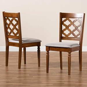 Baxton Studio Ramiro Dining Chair Set and Dining Chair Set Grey Fabric Upholstered and Walnut Brown Finished Wood 2-Piece Dining Chair Set