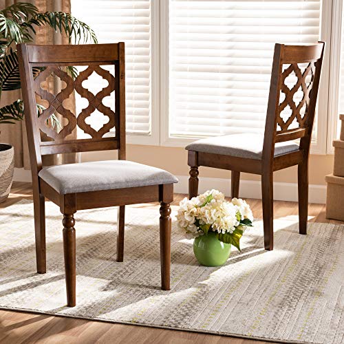 Baxton Studio Ramiro Dining Chair Set and Dining Chair Set Grey Fabric Upholstered and Walnut Brown Finished Wood 2-Piece Dining Chair Set