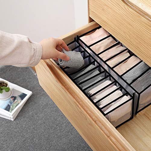 TOPTEAM Underwear Drawer Organizer, 3 Sets of Foldable Closet Storage Boxes, Drawers for Underwear, Bras and Socks, or Closet Storage Bags, Including 3 Pieces of 6/7 /11 Compartments (Black)