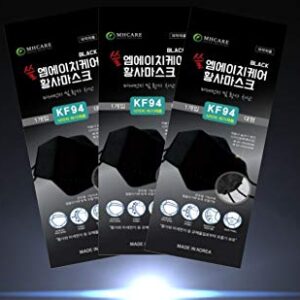 (Pack of 20) Korea Black Disposable KF94_ Face Mask, Unisex, 4-Layer Filters Breathable Comfortable, Adjustable Strap, Nose Mouth Covering Dust Mask Made in Korea.