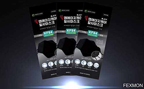 (Pack of 20) Korea Black Disposable KF94_ Face Mask, Unisex, 4-Layer Filters Breathable Comfortable, Adjustable Strap, Nose Mouth Covering Dust Mask Made in Korea.