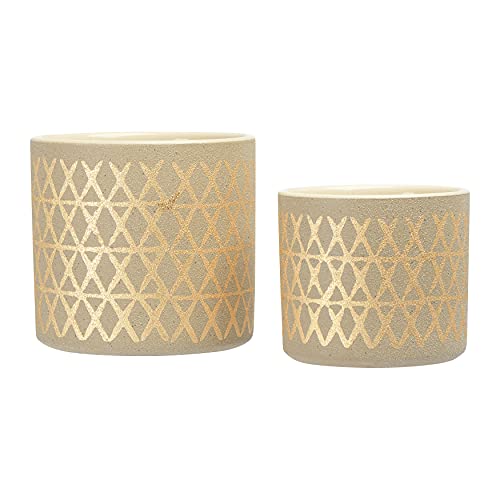 Main + Mesa Stoneware Pots with Gold Pattern, Set of 2