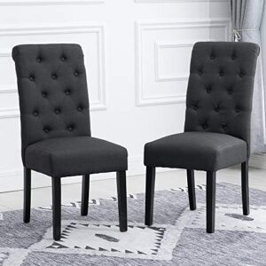 BELIFEGLORY Padding Dining Chair, Set of 2 Wooden Leg High Back Dining Chair Upholstered Fabric Dining Room Chairs Kitchen Chairs