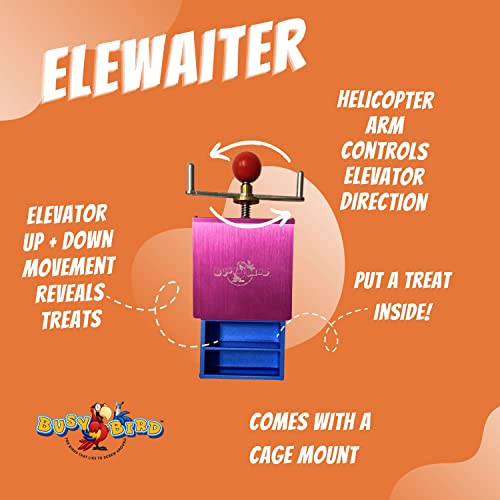 Busy Bird | Ele-Waiter Foraging Bird Toy - Helicopter Arm adjusts Elevator to Expose Treats - 100% Metal, Ultimate Brain Teaser and Mind Game for Medium to Extra Large Birds