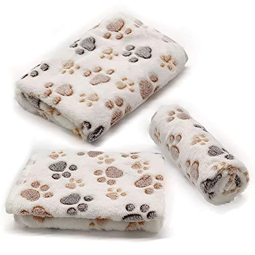 1 Pack 3 Puppy Dog Blankets Super Soft Warm Sleep Mat Fluffy Premium Fleece Pet Blanket Flannel Throw for Dog Puppy Cat - White Paw Print Small(23"x15")