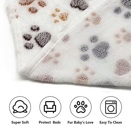 1 Pack 3 Puppy Dog Blankets Super Soft Warm Sleep Mat Fluffy Premium Fleece Pet Blanket Flannel Throw for Dog Puppy Cat - White Paw Print Small(23"x15")