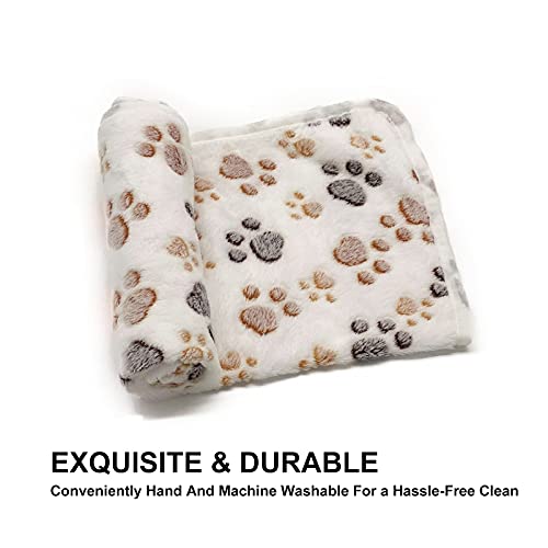 1 Pack 3 Puppy Dog Blankets Super Soft Warm Sleep Mat Fluffy Premium Fleece Pet Blanket Flannel Throw for Dog Puppy Cat - White Paw Print Small(23"x15")