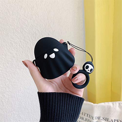 Besoar Black Ghost for Airpod 1/2 Case, Cartoon Cute Fashion Cool Silicone Design Character Cover for Airpods, Unique Stylish Kawaii Funny Fun Protective Shell Girls Women Kids Boys Cases Air Pods 2&1