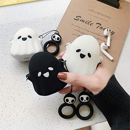 Besoar Black Ghost for Airpod 1/2 Case, Cartoon Cute Fashion Cool Silicone Design Character Cover for Airpods, Unique Stylish Kawaii Funny Fun Protective Shell Girls Women Kids Boys Cases Air Pods 2&1