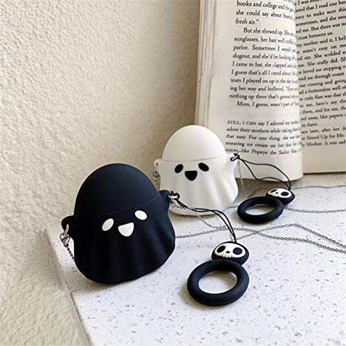Besoar Black Ghost for Airpod 1/2 Case, Cartoon Cute Fashion Cool Silicone Design Character Cover for Airpods, Unique Stylish Kawaii Funny Fun Protective Shell Girls Women Kids Boys Cases Air Pods 2&1