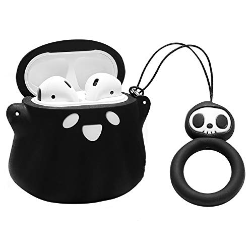 Besoar Black Ghost for Airpod 1/2 Case, Cartoon Cute Fashion Cool Silicone Design Character Cover for Airpods, Unique Stylish Kawaii Funny Fun Protective Shell Girls Women Kids Boys Cases Air Pods 2&1