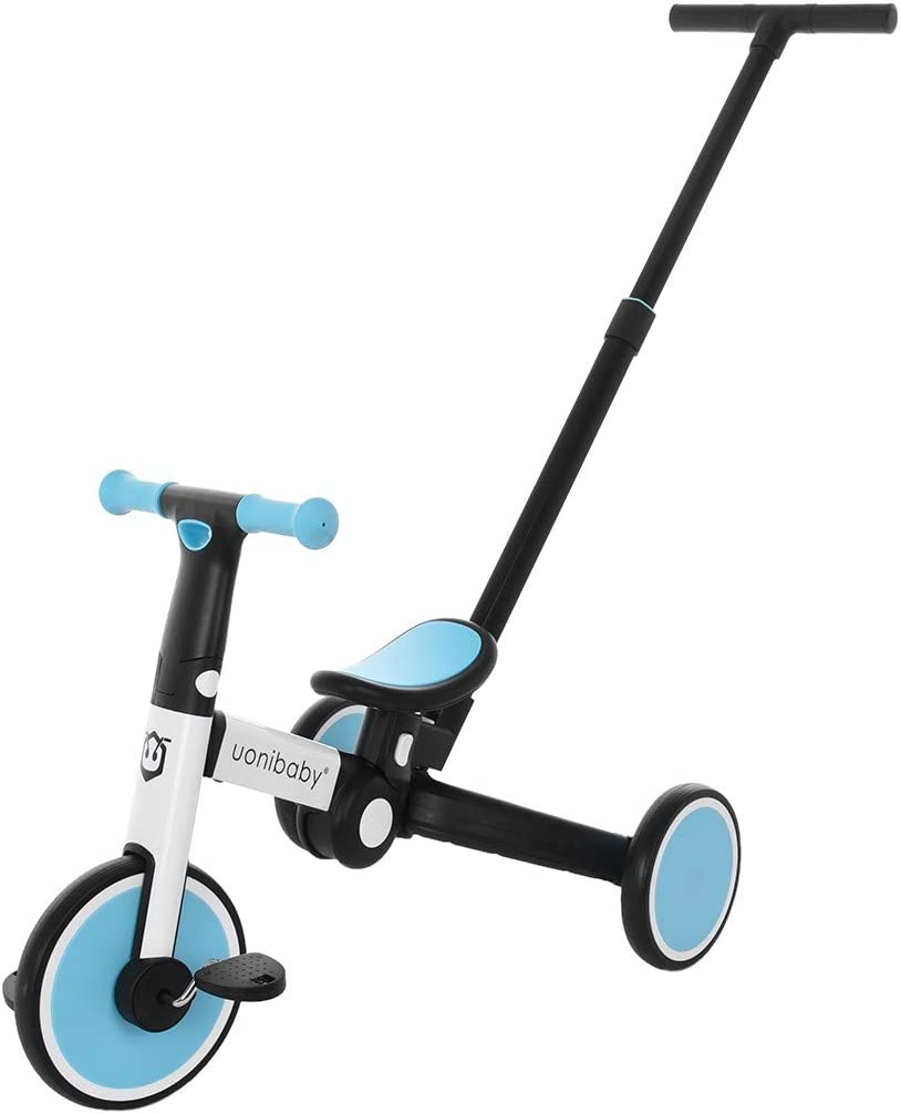 Micozy 5 in 1 Kids Tricycles for 1-3 Years Old Kids Trike 3 Wheel Toddler Bike Boys Girls Trikes for Toddler Tricycles Baby Bike Trike 3 Wheel Convert 2 Wheel Toddler Bike with Pushers,Blue