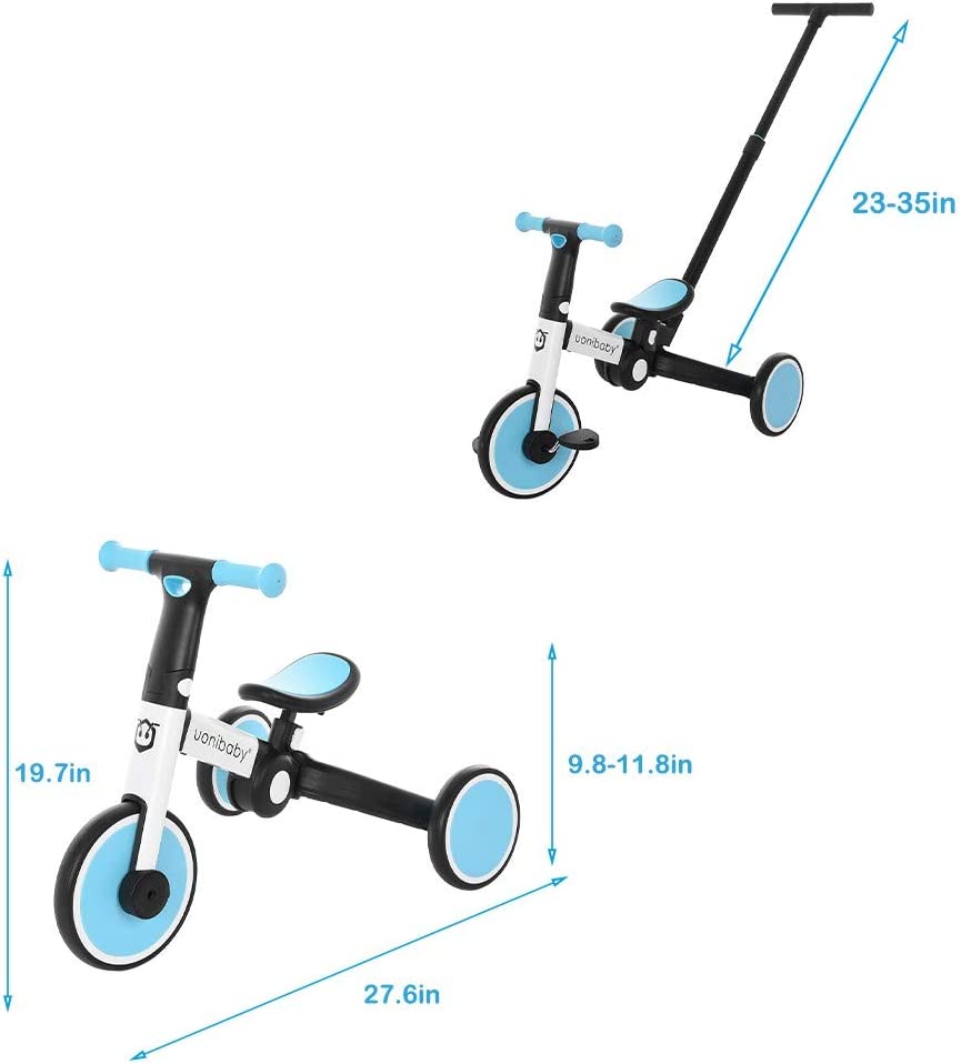 Micozy 5 in 1 Kids Tricycles for 1-3 Years Old Kids Trike 3 Wheel Toddler Bike Boys Girls Trikes for Toddler Tricycles Baby Bike Trike 3 Wheel Convert 2 Wheel Toddler Bike with Pushers,Blue