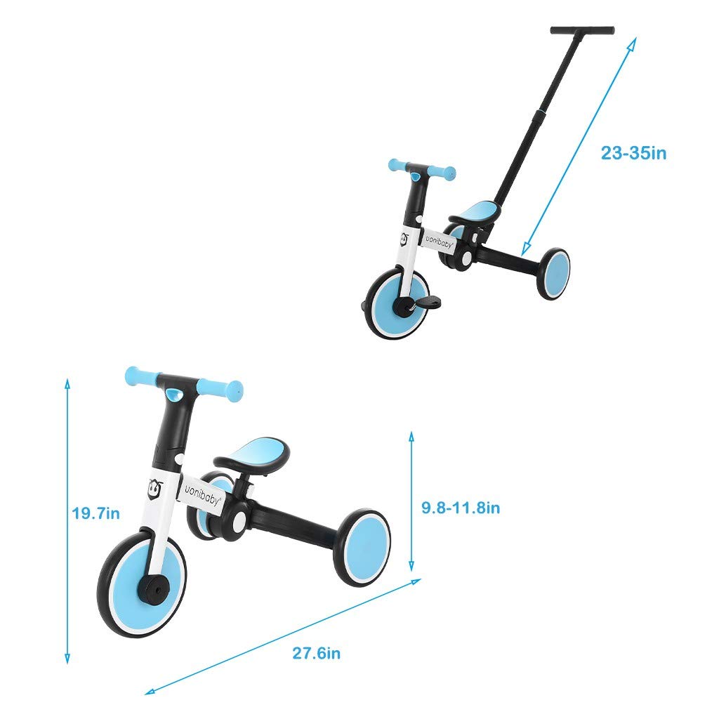 Micozy 5 in 1 Kids Tricycles for 1-3 Years Old Kids Trike 3 Wheel Toddler Bike Boys Girls Trikes for Toddler Tricycles Baby Bike Trike 3 Wheel Convert 2 Wheel Toddler Bike with Pushers,Blue