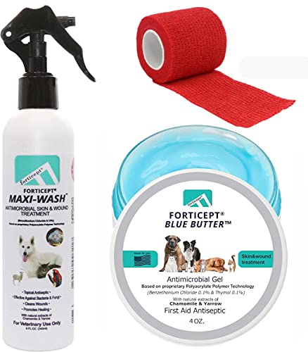 Forticept Hot Spot Treatment and Wound Care Kit for Dogs&Cats |Hotspot Wound Wash Spray 8oz + Wound Care Ointment 4oz + 2" 5 Yards Paw Bandage Wrap | First Aid Kit