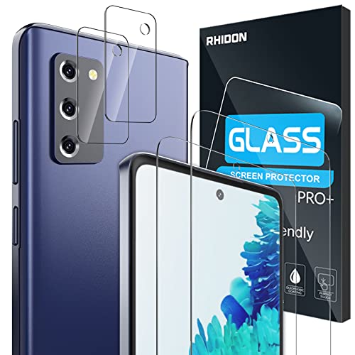 Rhidon 【4 Pack】 2 Pack Tempered Glass Screen Protector for Samsung Galaxy S20 FE(6.5”)+2 Pack Camera Lens Protector Tempered Glass for Galaxy S20 FE, Ultrasonic Fingerprint Compatible Bubble Free