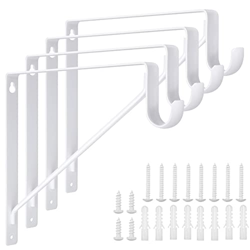 4 Pack Heavy Duty Closet Rod Brackets Holder 10.8 x 10.8 x 1 Inch, White Closet Rod Shelf Support Hooks Wall Mounted Shelf and Rod Support Brackets with Screws (275 x 275 x 25mm - D x H x W)