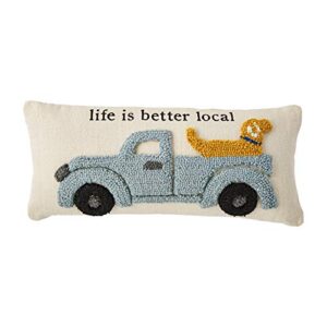 mud pie farm truck and dog hook pillow, gray