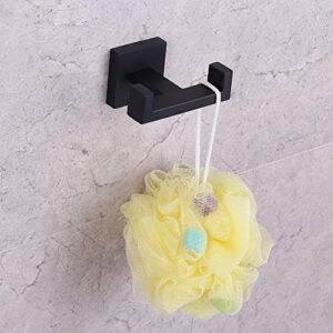 GERZWY Bathroom Matte Black Double Coat Hook SUS 304 Stainless Steel Towel/Robe Clothes Hook for Bath Kitchen Modern Hotel Style Wall Mounted