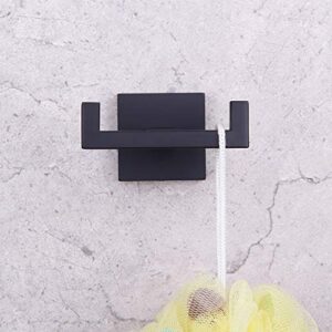 GERZWY Bathroom Matte Black Double Coat Hook SUS 304 Stainless Steel Towel/Robe Clothes Hook for Bath Kitchen Modern Hotel Style Wall Mounted