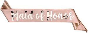 team bride range individual sash - sophisticated & fun party favor for bachelorette party, bridal shower & wedding party - double-layer sewn satin (maid of honor, rose gold)