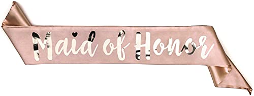 Team Bride Range Individual Sash - Sophisticated & Fun Party Favor for Bachelorette Party, Bridal Shower & Wedding Party - Double-Layer Sewn Satin (Maid of Honor, Rose Gold)