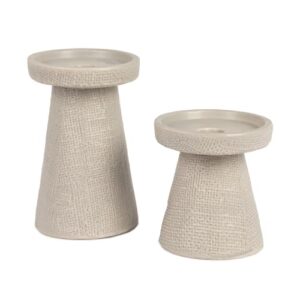 main + mesa stoneware pillar & taper candle holders, set of 2