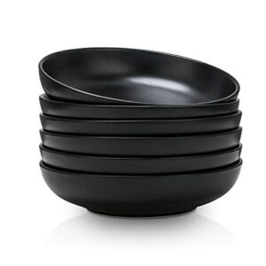 selamica ceramic 7.8 inch pasta bowls, 26 ounce large serving porcelain salad soup bowls, dishwasher microwave safe, set of 6 (black)
