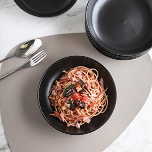 Selamica Ceramic 7.8 inch pasta bowls, 26 Ounce large serving porcelain salad soup bowls, dishwasher microwave safe, set of 6 (Black)