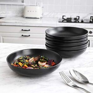 Selamica Ceramic 7.8 inch pasta bowls, 26 Ounce large serving porcelain salad soup bowls, dishwasher microwave safe, set of 6 (Black)
