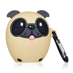 besoar red lips dog for airpod 1/2 case, cartoon cute fashion cool silicone design character cover for airpods, unique animal pug 3d kawaii funny fun shell girls women girly boys cases air pods 2&1