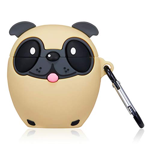 Besoar Red Lips Dog for Airpod 1/2 Case, Cartoon Cute Fashion Cool Silicone Design Character Cover for Airpods, Unique Animal Pug 3D Kawaii Funny Fun Shell Girls Women Girly Boys Cases Air Pods 2&1