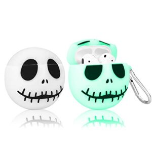 besoar luminous skull for airpod 1/2 case, cartoon cute fashion cool silicone design character cover for airpods, unique stylish kawaii funny fun protective shell girls women girly cases air pods 2&1