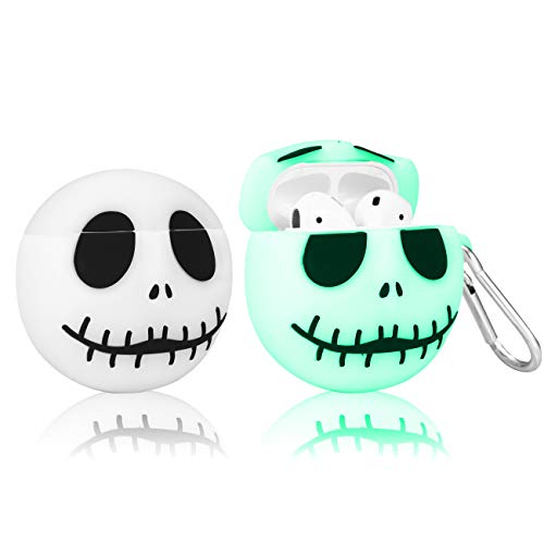 Besoar Luminous Skull for Airpod 1/2 Case, Cartoon Cute Fashion Cool Silicone Design Character Cover for Airpods, Unique Stylish Kawaii Funny Fun Protective Shell Girls Women Girly Cases Air Pods 2&1