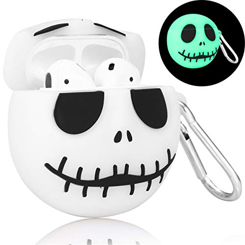 Besoar Luminous Skull for Airpod 1/2 Case, Cartoon Cute Fashion Cool Silicone Design Character Cover for Airpods, Unique Stylish Kawaii Funny Fun Protective Shell Girls Women Girly Cases Air Pods 2&1