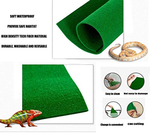 Hamiledyi Reptile Carpet Mat Green Terrarium Liner Bedding Reptile Substrate Gallon Supplies for Bearded Dragon Lizard Tortoise Leopard Gecko Snake 39’’ x 20’’