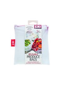joie reusable produce bags 5pc set, sustainable, nylon, mesh, machine washable, eco-friendly