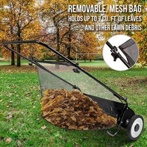 Right Hand 26-Inch Push Lawn Sweeper, Strong Rubber Wheels & Heavy Duty Durable Steel Structure Sweeps Leaf Grass & More, 7ft Mesh Collection Bag, 4 Spinning Brushes