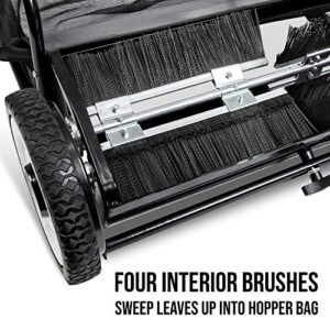 Right Hand 26-Inch Push Lawn Sweeper, Strong Rubber Wheels & Heavy Duty Durable Steel Structure Sweeps Leaf Grass & More, 7ft Mesh Collection Bag, 4 Spinning Brushes