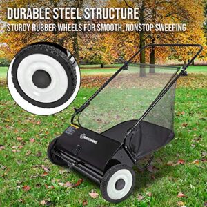 Right Hand 26-Inch Push Lawn Sweeper, Strong Rubber Wheels & Heavy Duty Durable Steel Structure Sweeps Leaf Grass & More, 7ft Mesh Collection Bag, 4 Spinning Brushes