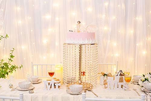 LANLONG Wedding Cake Stand for Dessert Table 12 Inch Gold Crystal Pendants Metal Cake Stand Serves as A Round Dessert Cupcake Display Plate 16 Inch Tall (Gold)