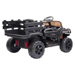 VALUE BOX Ride on Truck with Trailer, 2.4G Remote Control 12v Battery Electric Kids Toddler Motorized Vehicles Toy Car w/ 2 Speed, Music, seat Belts, LED Lights and Realistic Horn (Black)