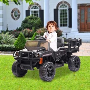 VALUE BOX Ride on Truck with Trailer, 2.4G Remote Control 12v Battery Electric Kids Toddler Motorized Vehicles Toy Car w/ 2 Speed, Music, seat Belts, LED Lights and Realistic Horn (Black)