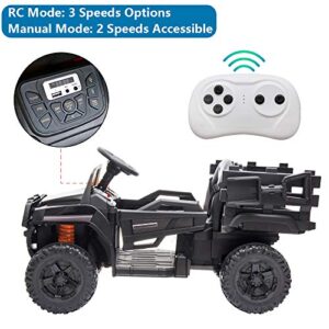 VALUE BOX Ride on Truck with Trailer, 2.4G Remote Control 12v Battery Electric Kids Toddler Motorized Vehicles Toy Car w/ 2 Speed, Music, seat Belts, LED Lights and Realistic Horn (Black)