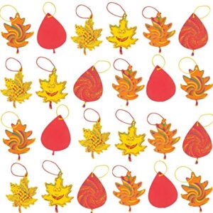 Neliblu Magic Fall Colors Scratch Fall Craft Art Set - Colorful Scratch Paper Autumn Leaves in Bright Fall Colors - Set of 24 Leaves, 24 Scratch Sticks and 24 Ribbons